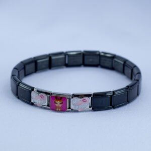 Black Link Charm Bracelet – Pink Blossom “So Fetch” Cartoon Edition