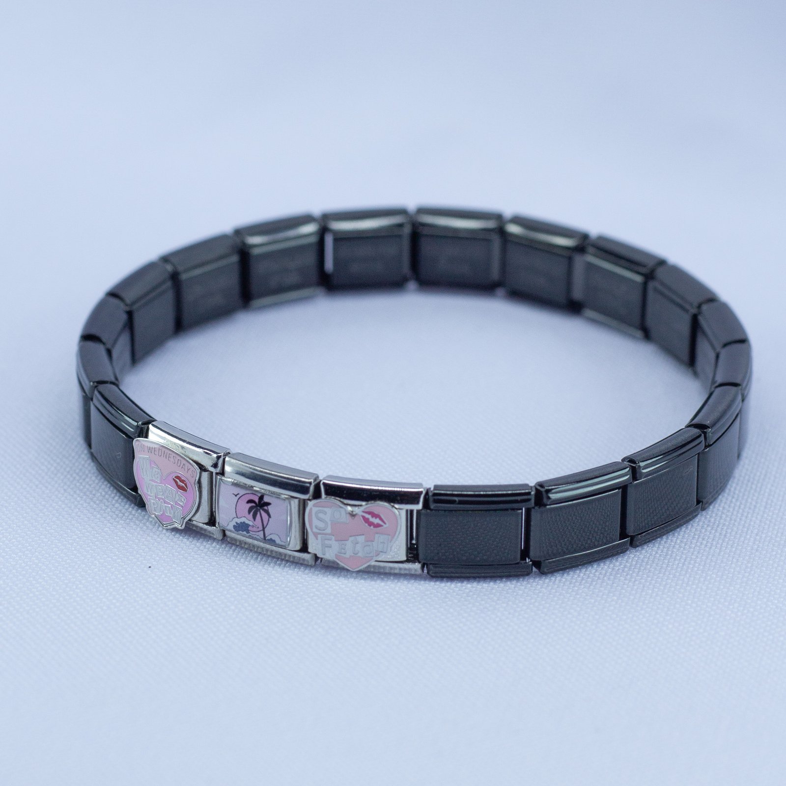 Black Link Charm Bracelet – Pink “So Fetch” Travel & Aesthetic Edition - Image 2
