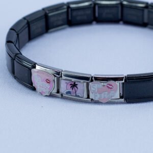 Black Link Charm Bracelet – Pink “So Fetch” Travel & Aesthetic Edition