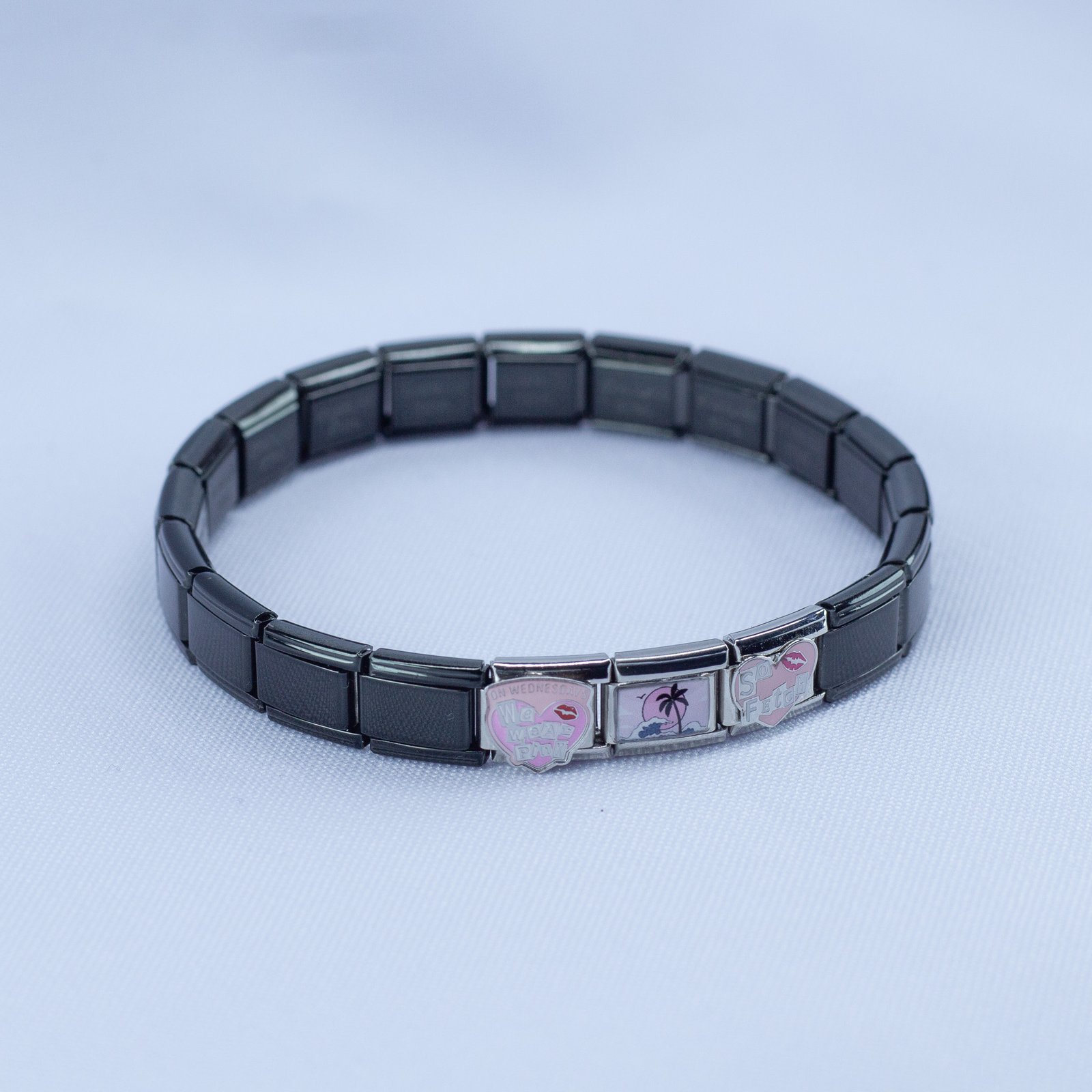 Black Link Charm Bracelet – Pink “So Fetch” Travel & Aesthetic Edition - Image 4