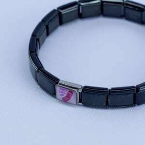 Black Link Charm Bracelet – Pink “Don’t Call Me” Skull Edition