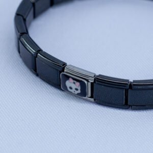 Black Link Charm Bracelet – Pink Skull Bow Minimal Edition