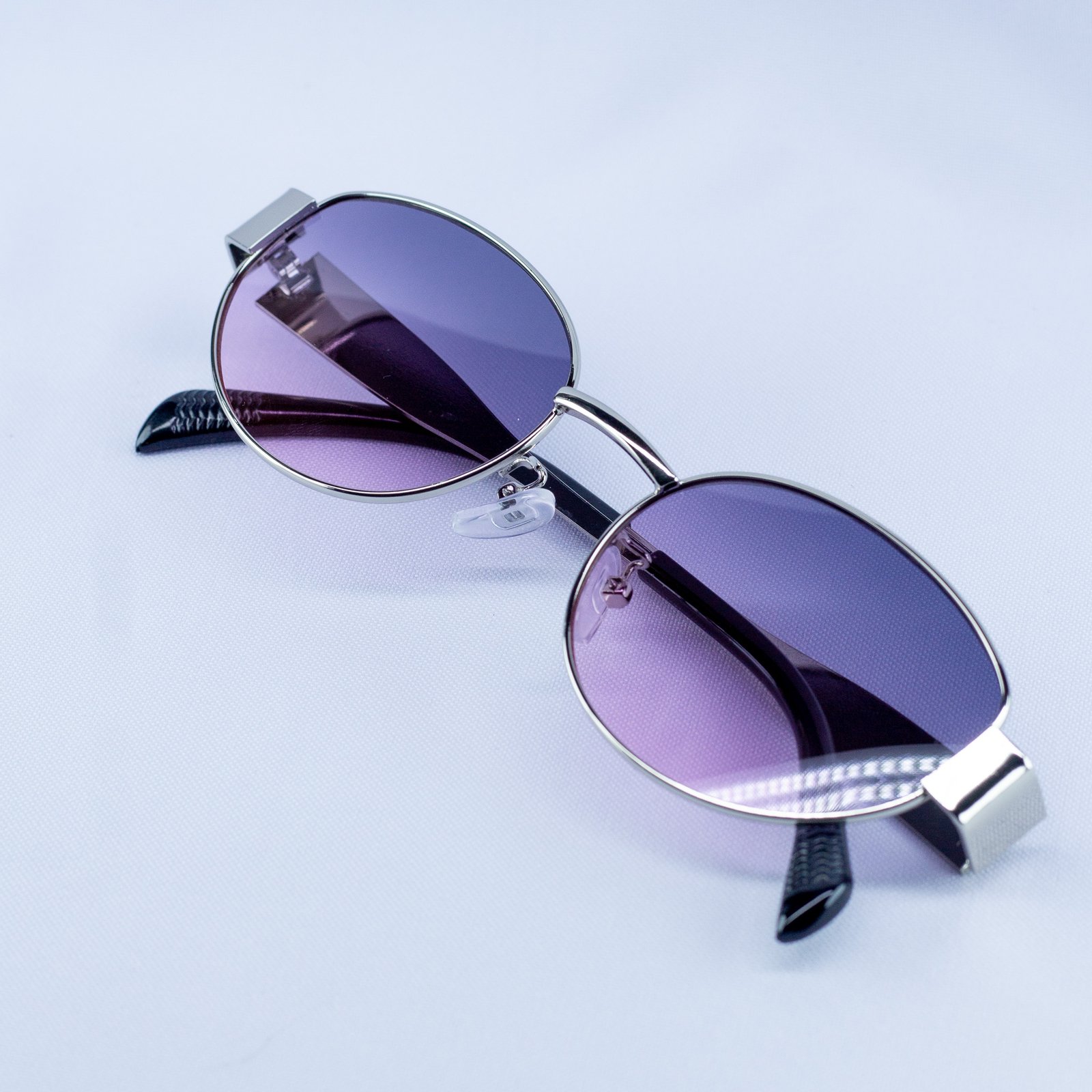 Retro Oval Sunglasses – Silver Frame with Pink Gradient Lenses - Image 2