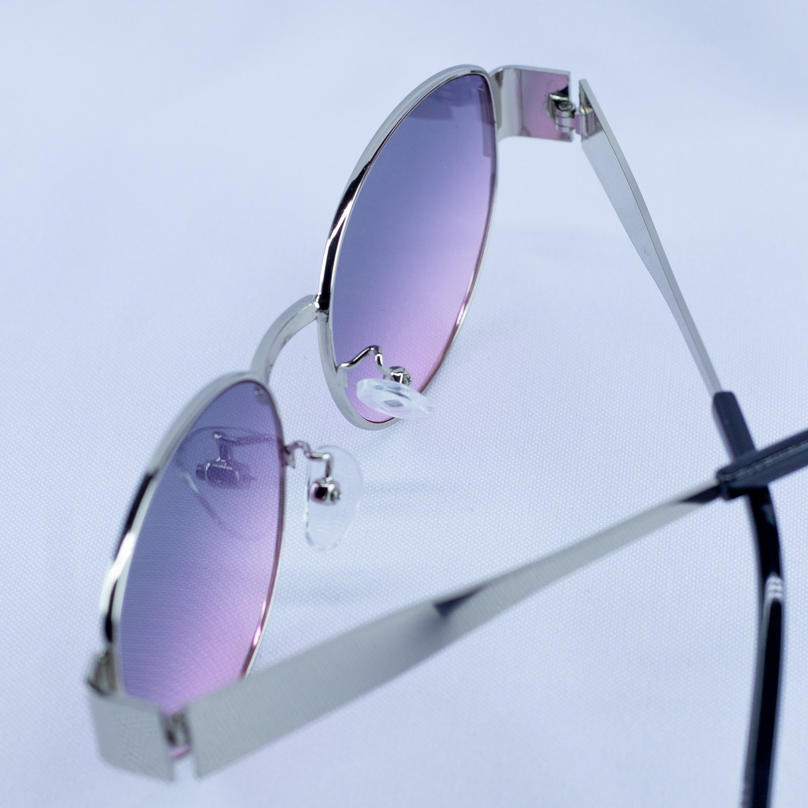 Retro Oval Sunglasses – Silver Frame with Pink Gradient Lenses - Image 3