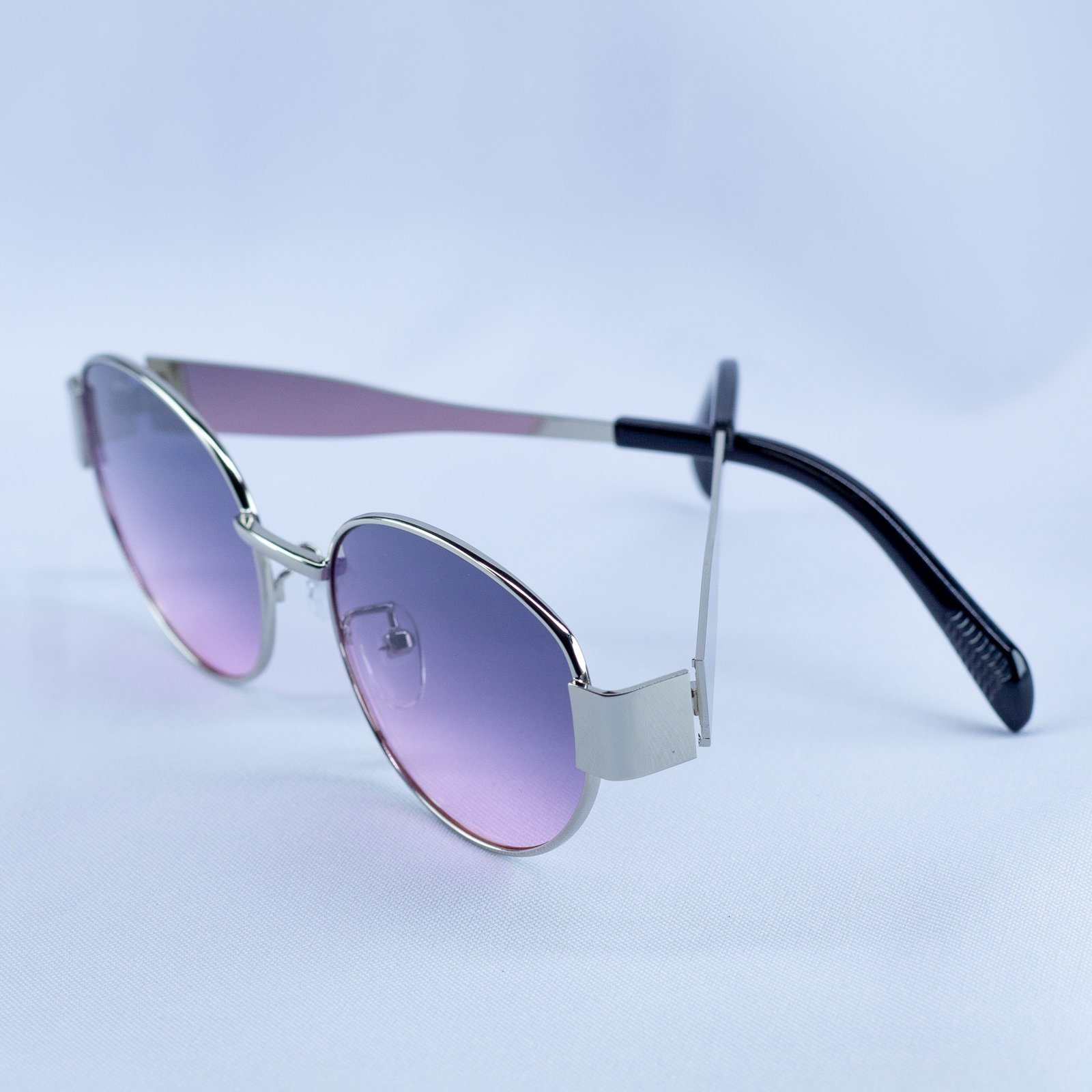 Retro Oval Sunglasses – Silver Frame with Pink Gradient Lenses - Image 7
