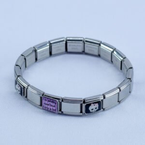 Silver Link Charm Bracelet – Pink “I’m Pretty Cool But I Cry a Lot” Skull Edition