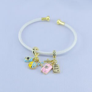 Wanderlust Travel Charm Bracelet – Ivory Cord with Suitcase & Love Travel Charms