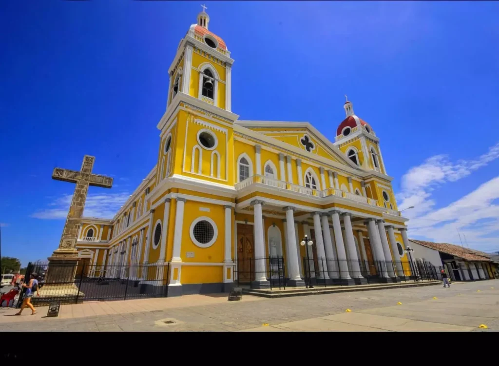 Granada Cathedral facing the main square of Granada Nicaragua