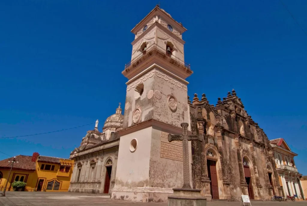 Front facade of La Merced Church in Granada Nicaragua